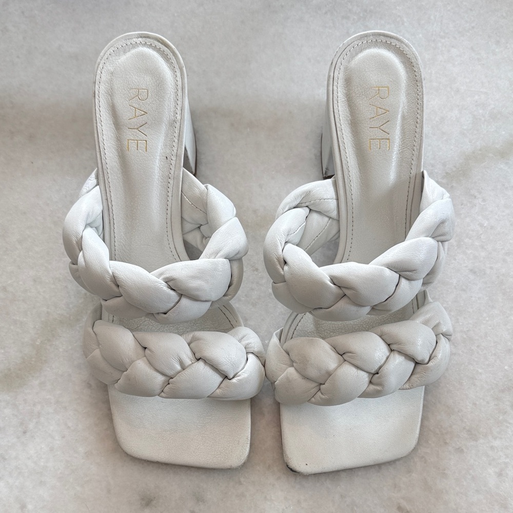 RAYE Braided Double-Strap White Slide Sandals